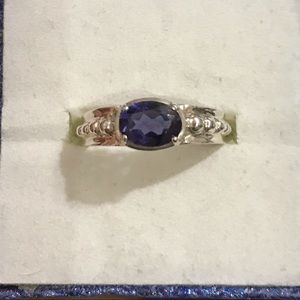 Amethyst beaded accents silver ring